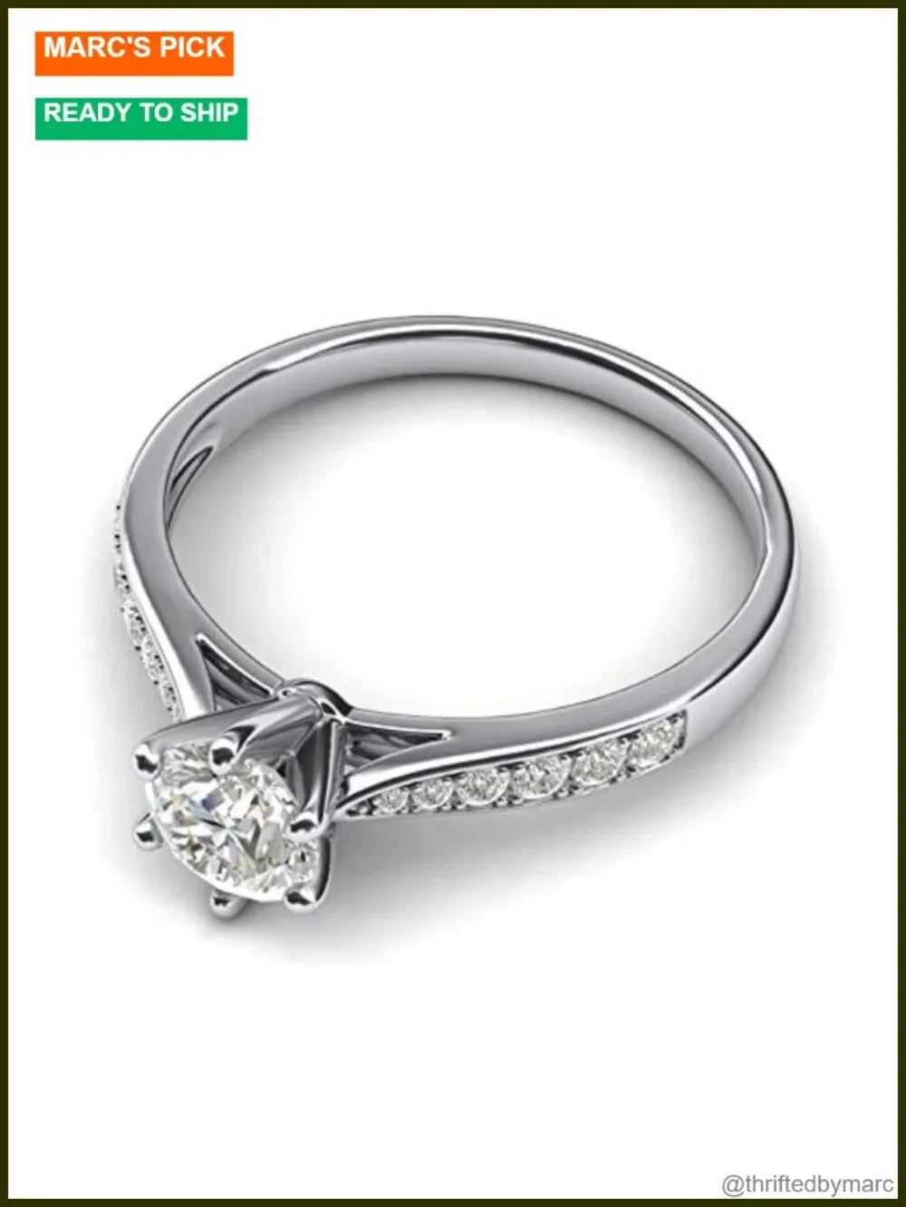 14k White Gold 1.0 CT Simulated Diamond Engagement Ring 6-Prong Promise Bridal